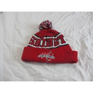Vintage Hockey Washington Capitals Retro Pom Knit Hat Beanie Winter Hat